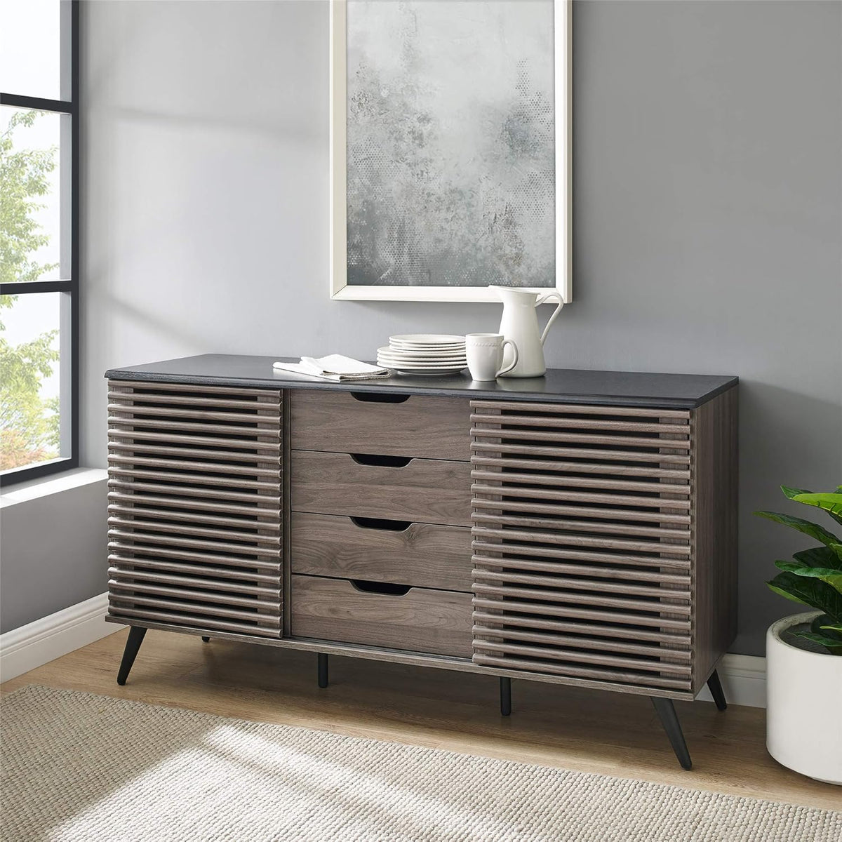 Black and Slate Grey 4 Drawer Wood Cabinet U1245