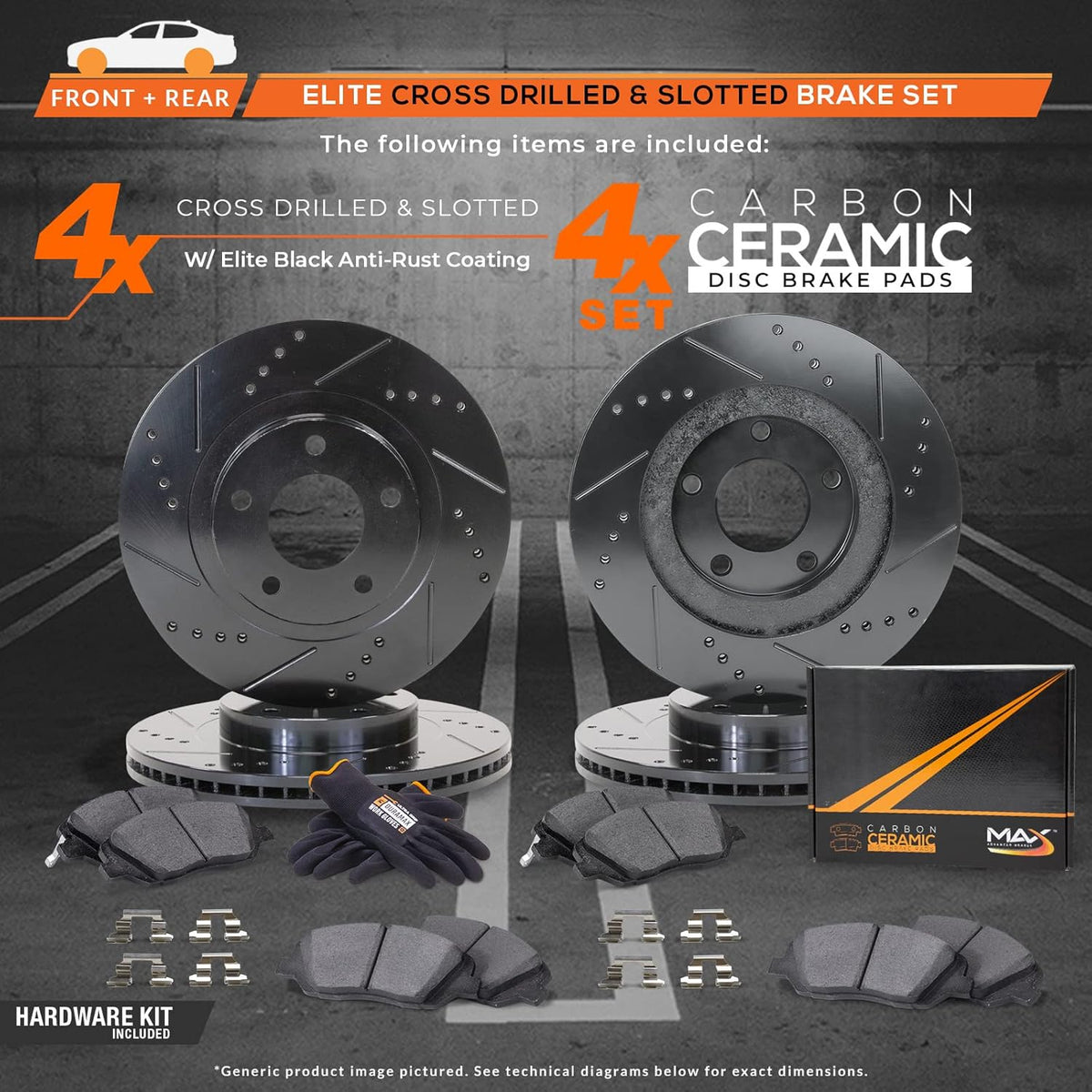 Front + Rear Carbon Ceramic Brake Rotors with Pads T183