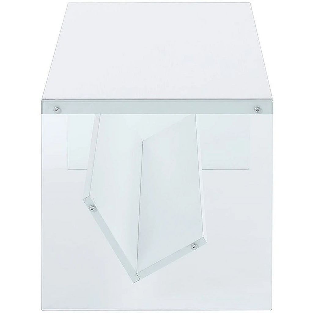 White Wood and Clear Glass Coffee Table N266