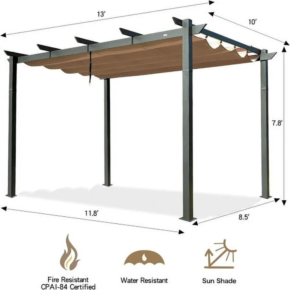 Beige Aluminum Retractable Pergola with Sun Shade Canopy D567468