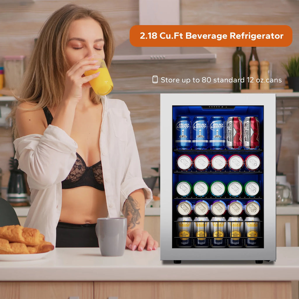 Beverage Refrigerator and Cooler 77 Can Mini Fridge with Glass Door N7273