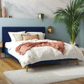 Queen Ivory Velvet Upholstered Bed with Headboard K5931