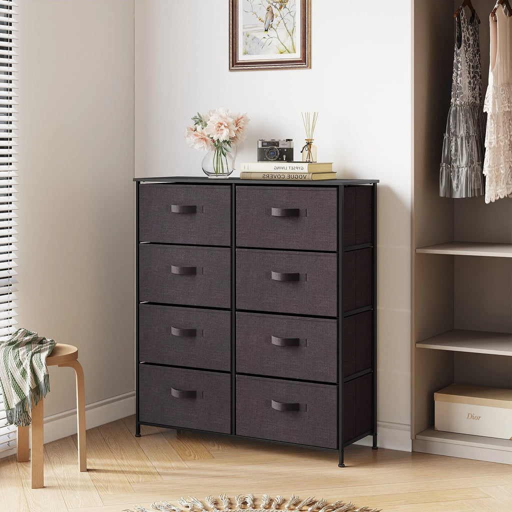 8 Drawer Fabric Dresser with Wooden Top Shelf U852