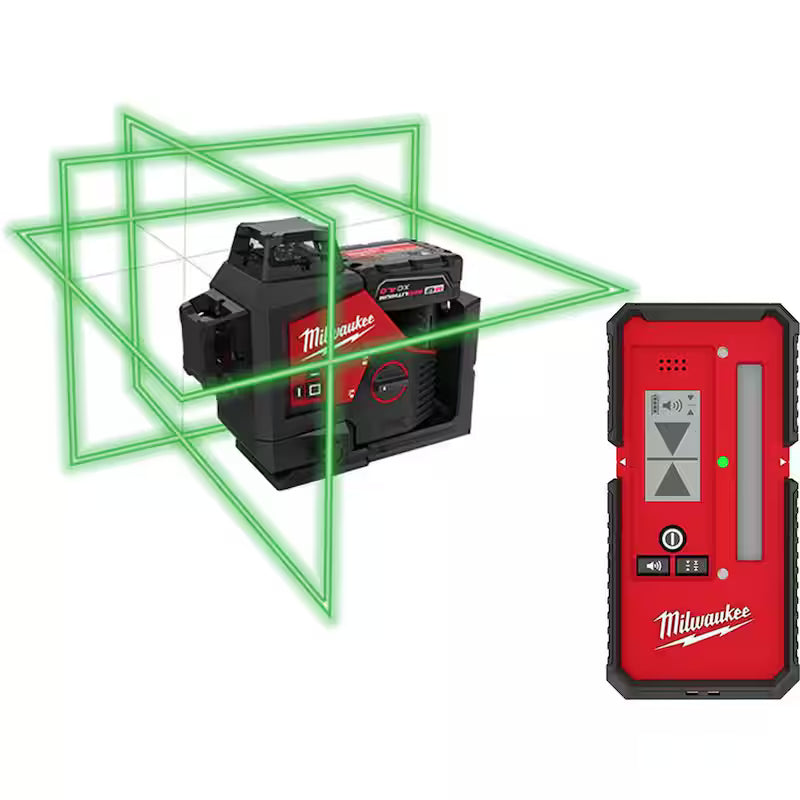 12-Volt Cordless Green 3-Plane Laser Level Kit with Laser Detector M340461