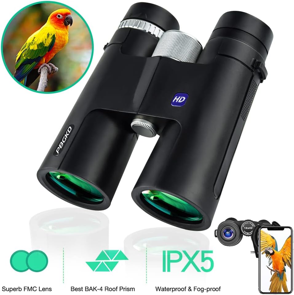 12x42 HD Roof Prism Waterproof Binoculars with Tripod Carrying Case Mobile Phone Clip Pack of 2 W962