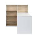 White Wood L-Shaped Computer Desk with Bookshelf T423