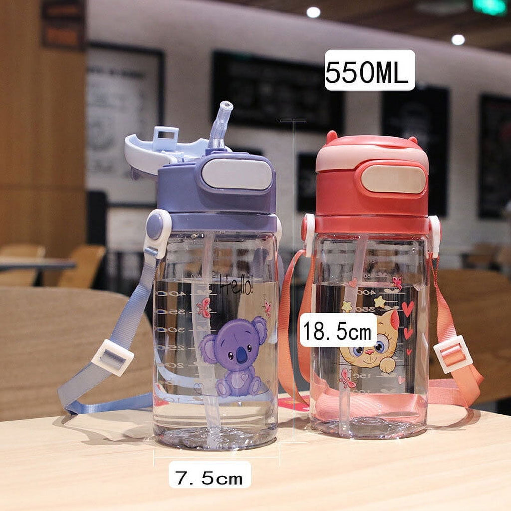 550ML Plastic Kids Straw Water Bottle with Scale and Handle M215