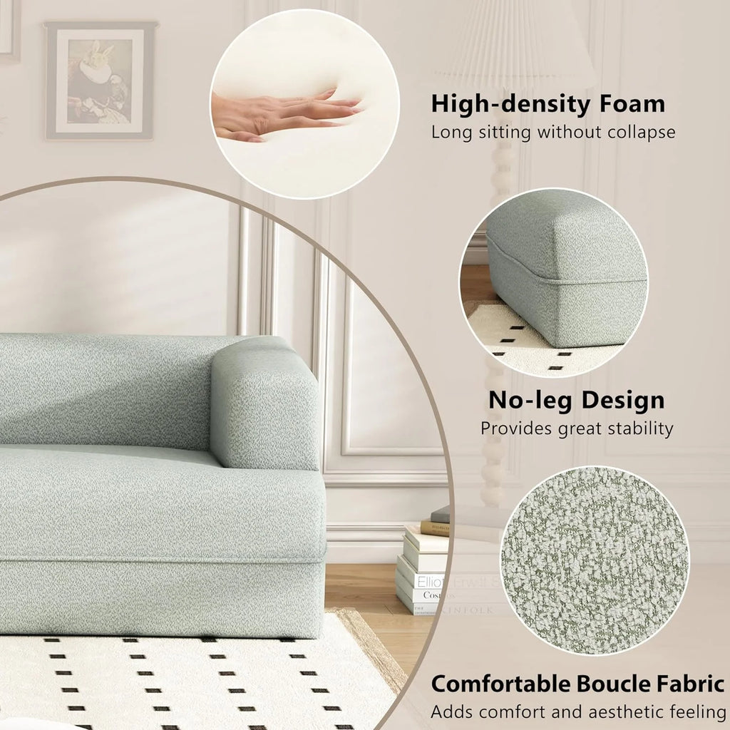 109.4" Green Boucle Curved Sofa O133