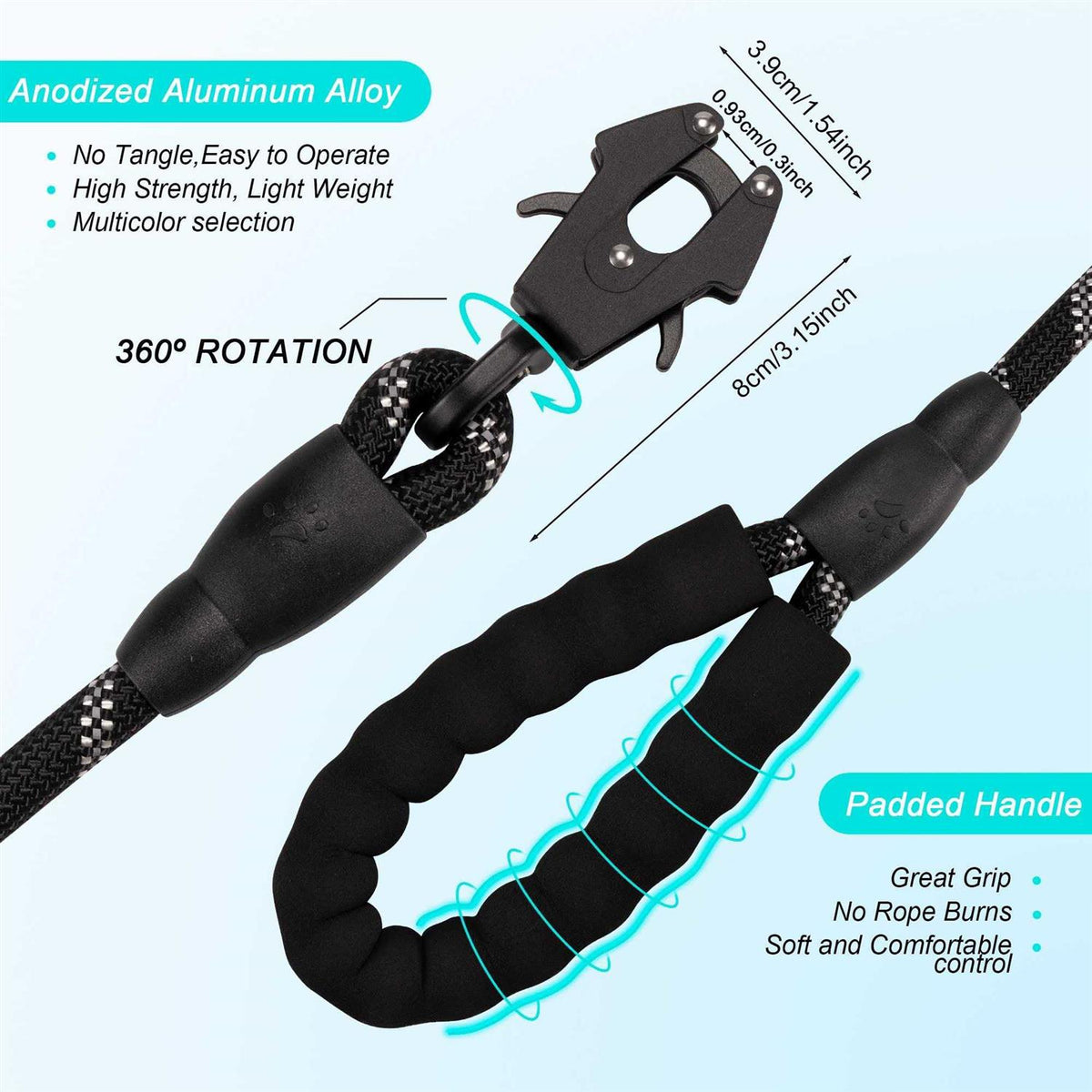 Heavy Duty Reflective Nylon Dog Leash with Locking Clip W4192