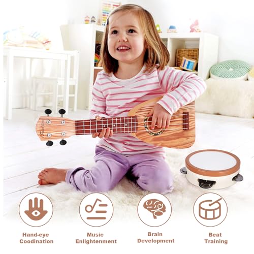 Kids Guitar Set 7 in 1 Musical Instruments with Ukulele Flute Tambourine Maracas F442