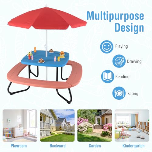 Kids Picnic Table and Chair Set with Umbrella B128843
