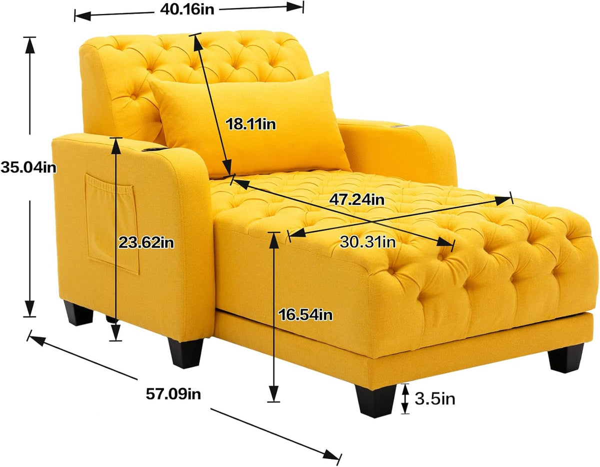 Yellow Button Tufted Single Sofa Bed with Pillow X5750