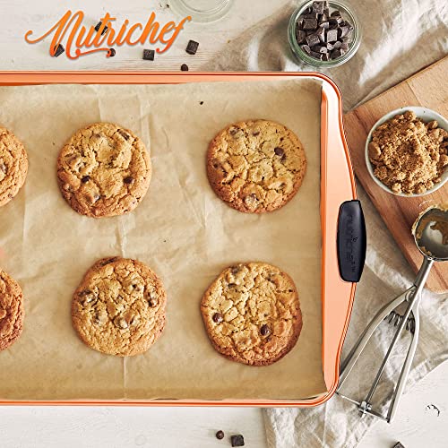 Nonstick Small Cookie Baking Sheet with Red Silicone Handles, 13.38’’ × 8.66’’ × 0.59’’ V404638