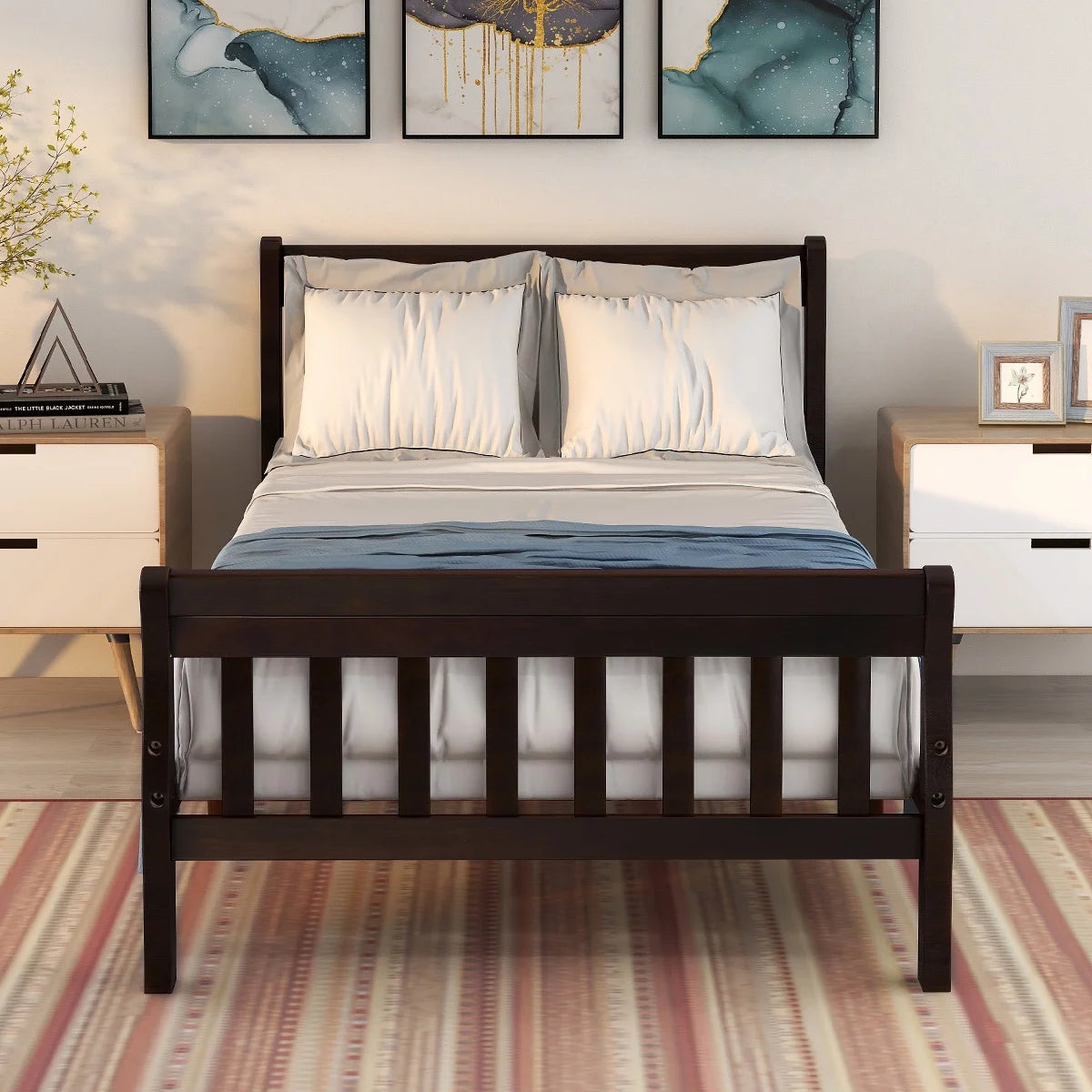 Wood Twin Size Platform Bed Frame with Headboard and Footboard E99119