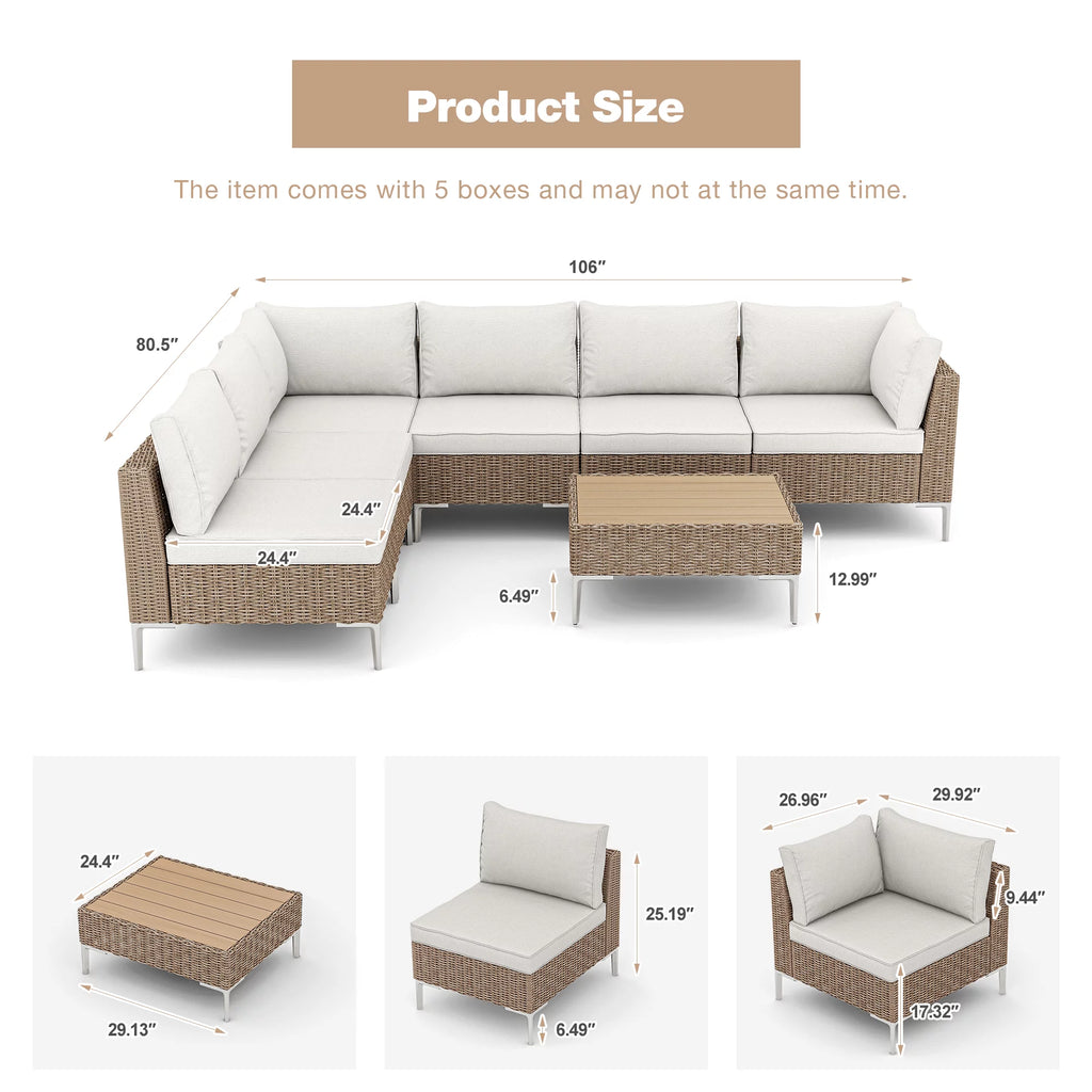 7 Piece Patio Furniture Set with Soft Cushion F15782