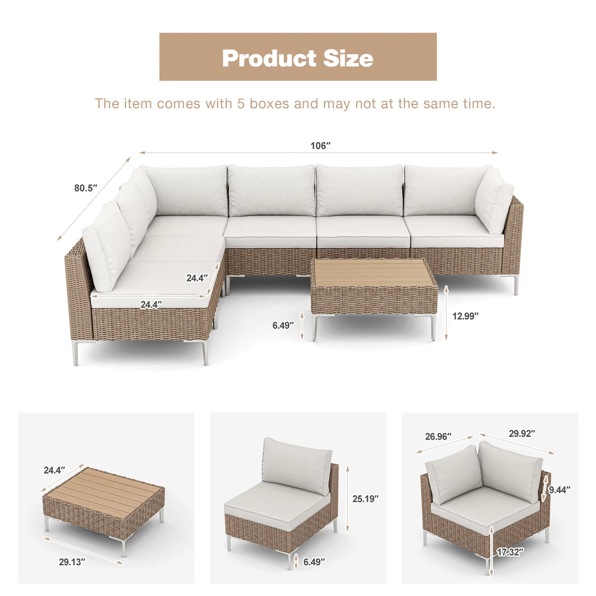 7 Piece Patio Furniture Set with Soft Cushion F15782