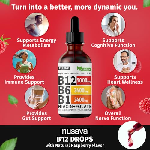 (2 Pack) Vitamin B12 Liquid Drops, 5000 mcg with Vitamin B6, 80 Servings Y80438