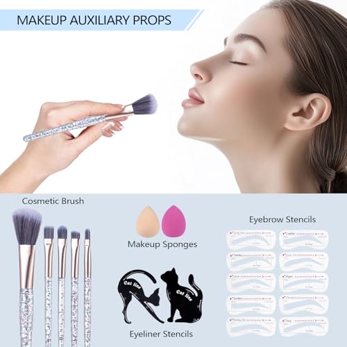 Makeup Gift Set with Eyeshadow Palettes, Brushes, Lip Gloss V956989