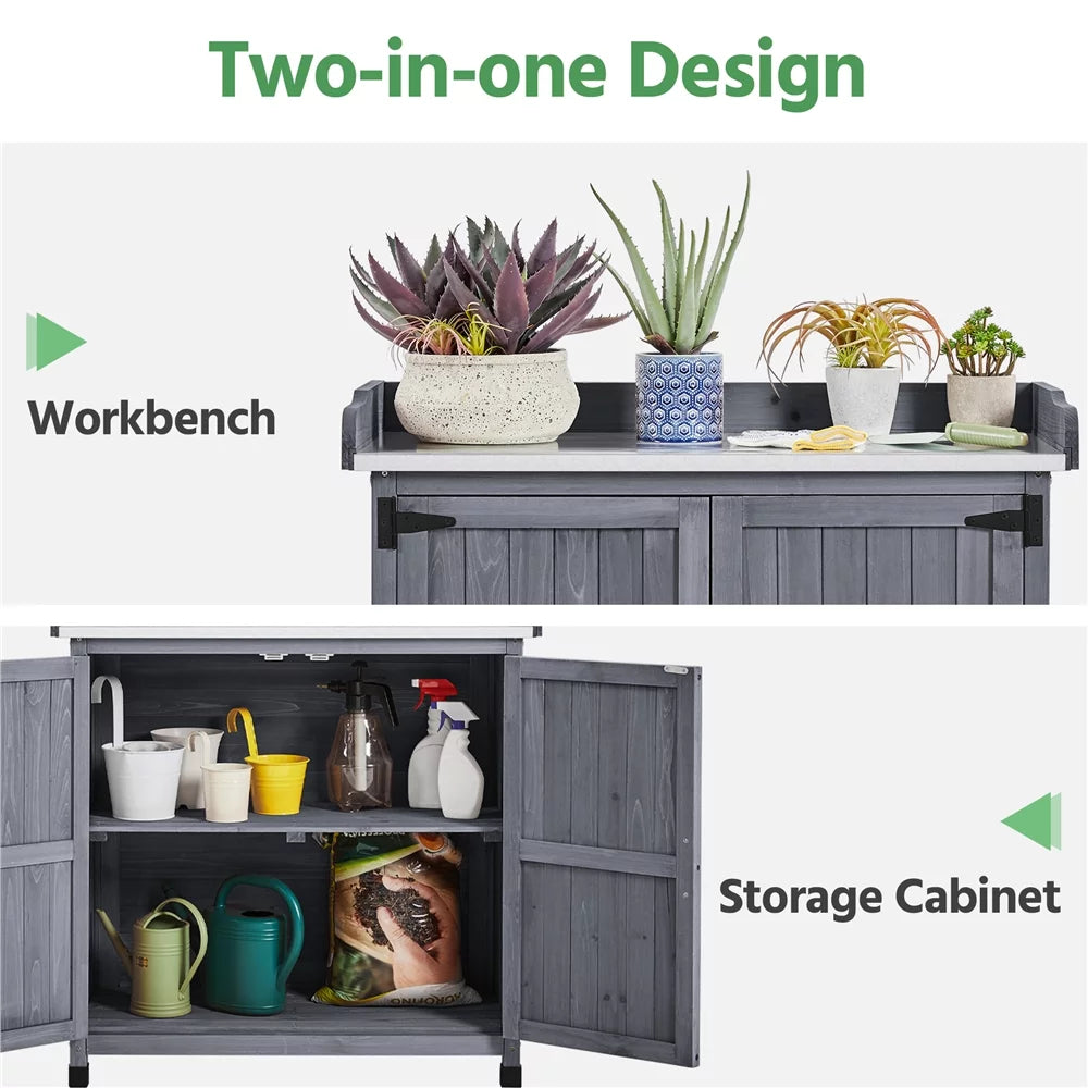 Wooden Garden Potting Bench Table with Cabinet V726