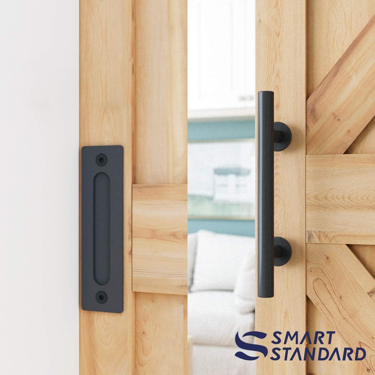 6.6 FT Heavy Duty Sliding Barn Door Hardware Kit, Black, Pack of 2 G897