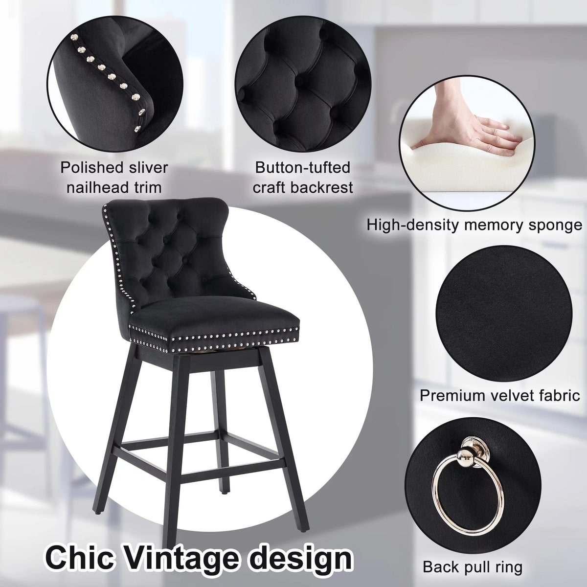 Velvet Swivel Bar Stools Set of 4 A59768
