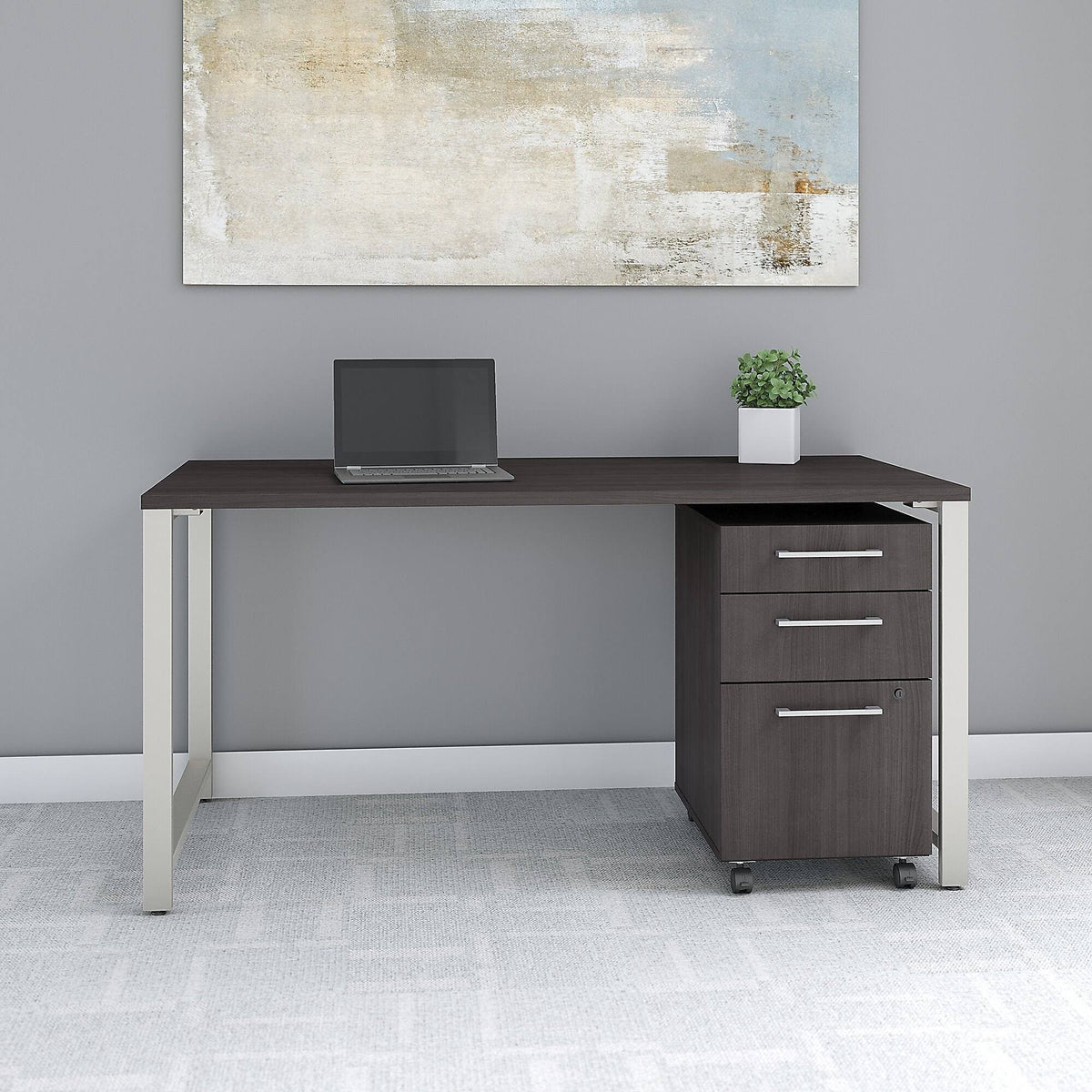 60W x 30D Table Desk with 3 Drawer Mobile File Cabinet, Storm Gray W318959