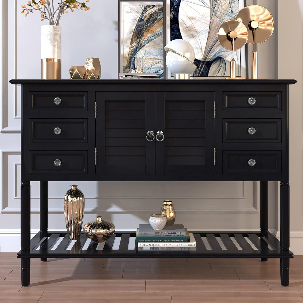 Light Green 6 Drawers Sideboard Cabinet with Bottom Shelf I61676