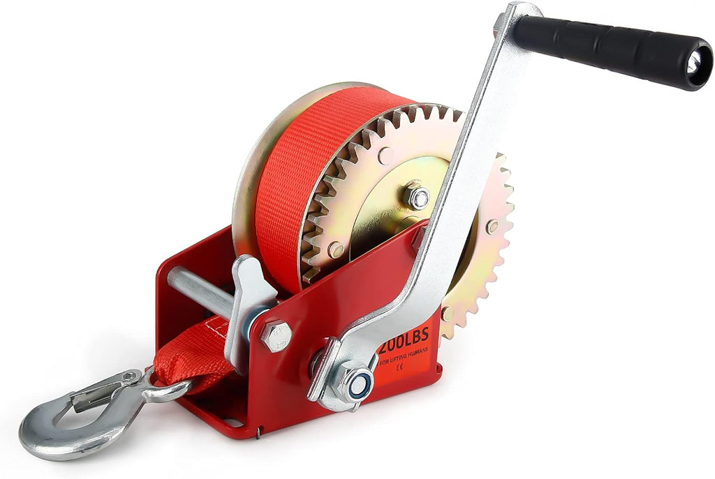 1200 LBS Capacity Heavy Duty Manual Crank Winch, Polyester Strap, Red, Pack of 2 A362687