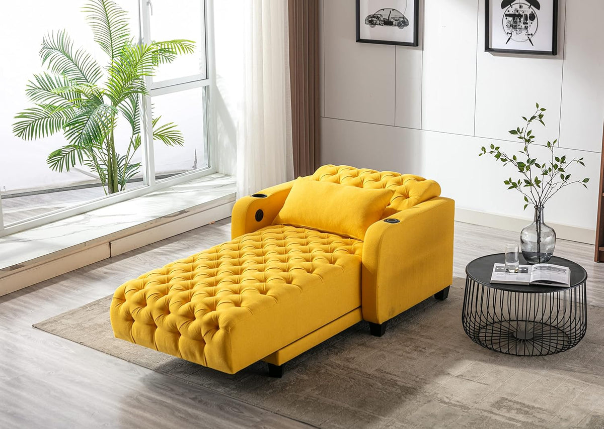 Yellow Button Tufted Single Sofa Bed with Pillow X5750