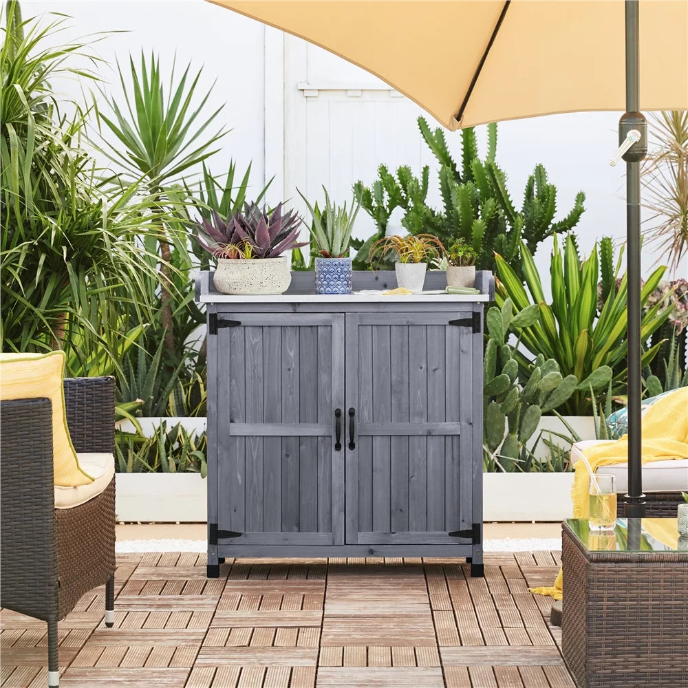 Wooden Garden Potting Bench Table with Cabinet V726