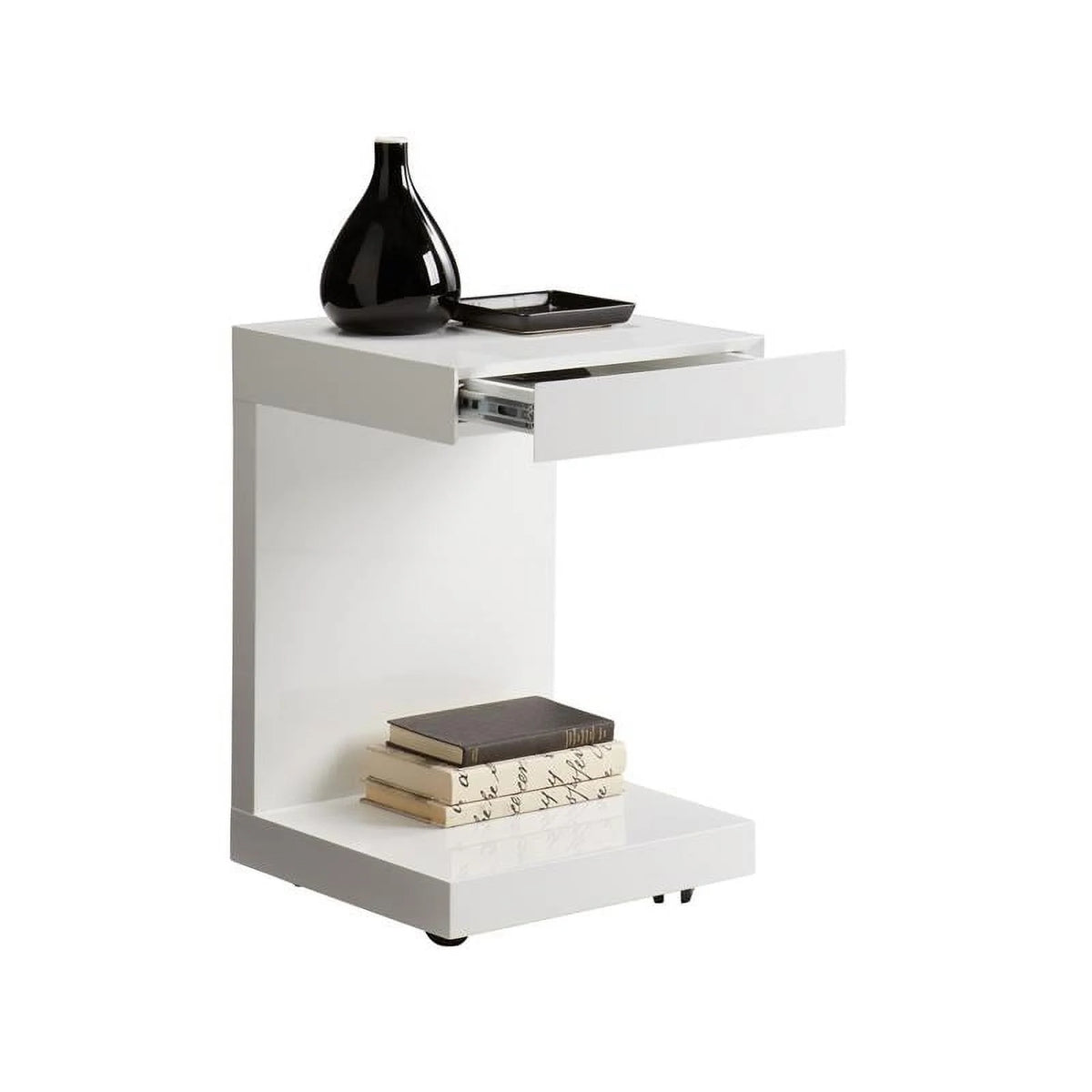 16" C-shaped End Table Set of 2 High Gloss White D8660