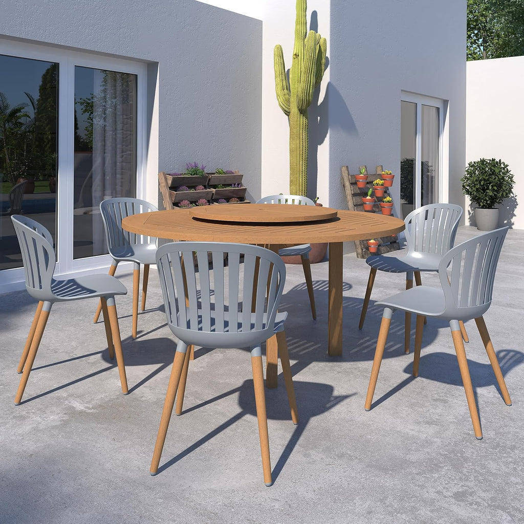 7-Piece Round Dining Set, Eucalyptus Wood, Brown M2819