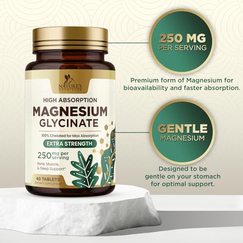 Magnesium Glycinate Supplement, 250 mg, 100% Chelated Magnesium Tablets A54015