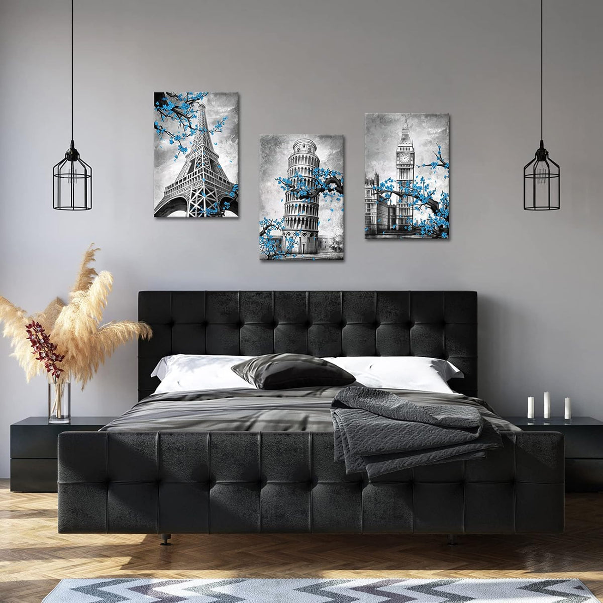 3 Pieces Blue Plum Blossom Canvas Wall Art 16x24inchx3pcs C944379
