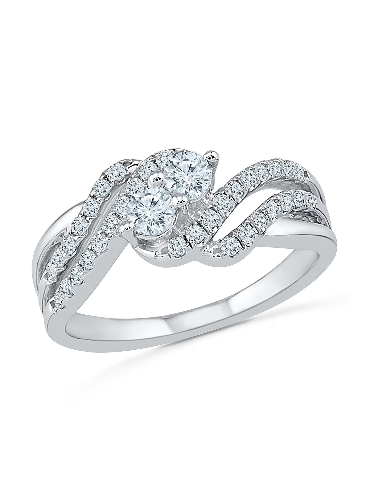 10 KT White Gold Two Stone White Round Diamond Ring S403