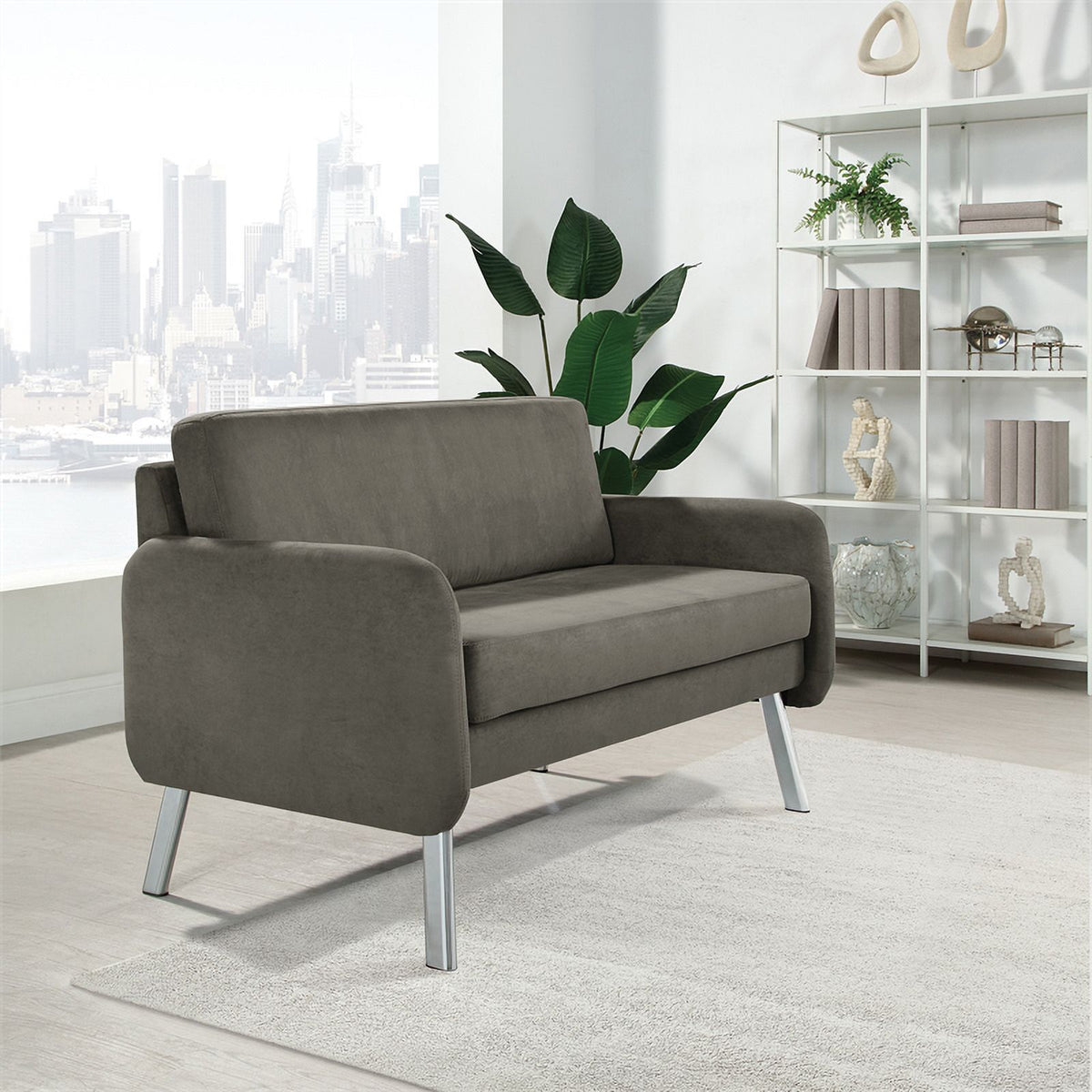 Charcoal Fabric Lounge Loveseat with Chrome Legs Y436913