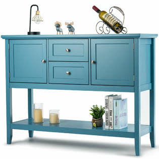 Blue Wooden Sideboard Buffet Table with Drawers and Storage Cabinets I677283