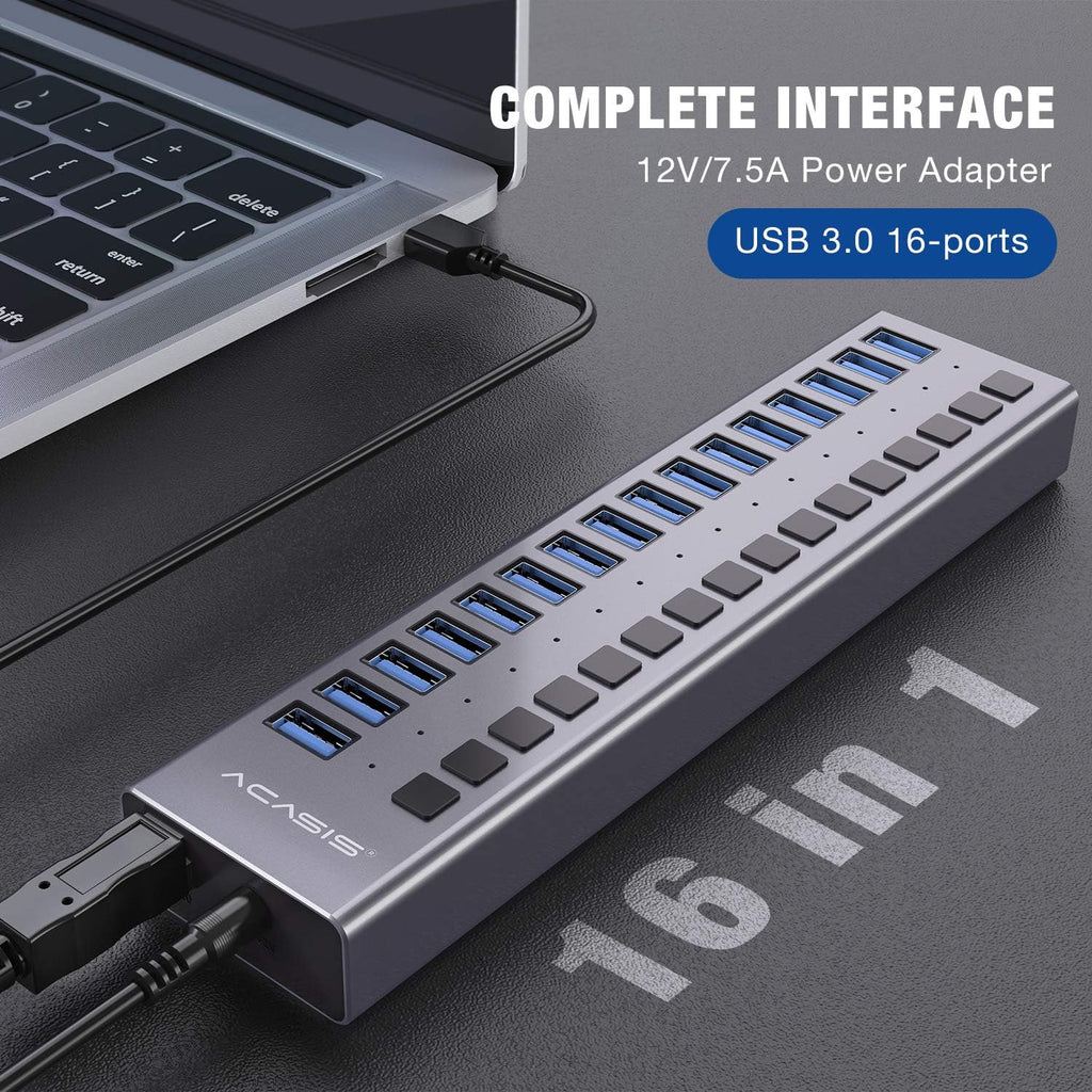 16 Ports USB 3.0 Data Hub with On/Off Switches and Power Adapter U860829