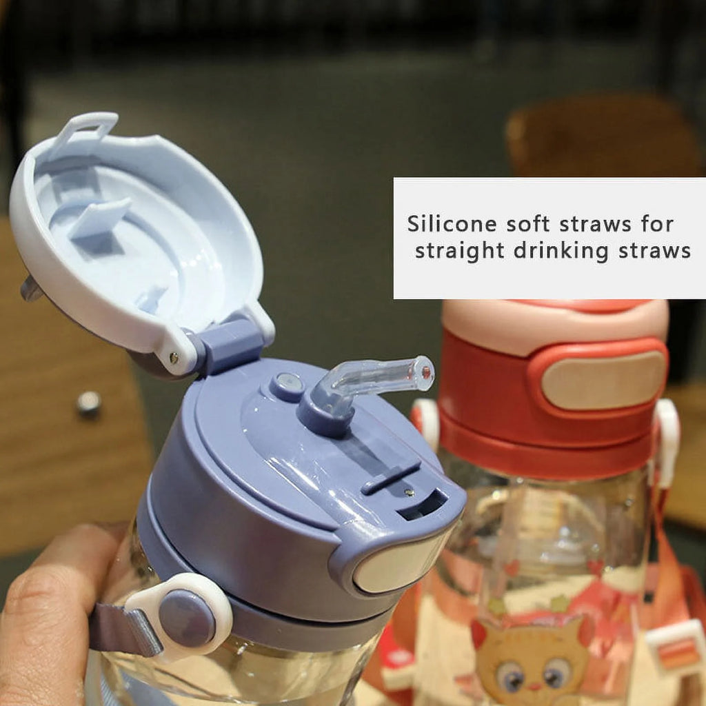 550ML Plastic Kids Straw Water Bottle with Scale and Handle M215