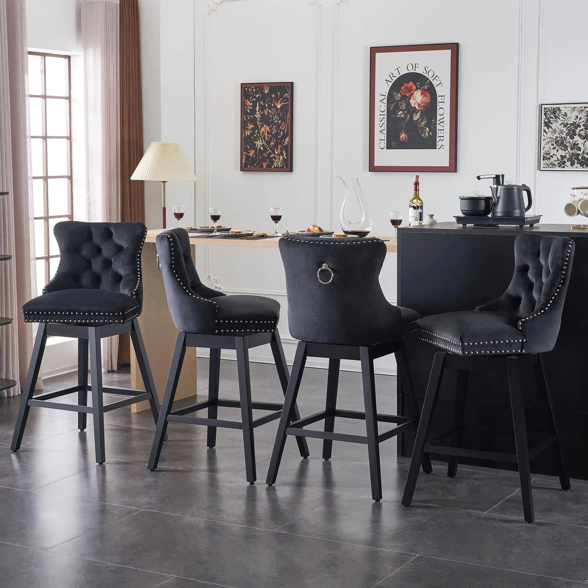 Velvet Swivel Bar Stools Set of 4 A59768