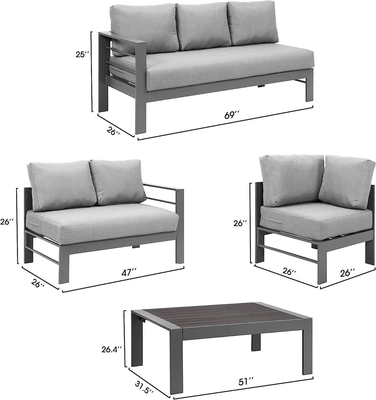 Aluminum Outdoor Patio Furniture Set with Dining Table V534