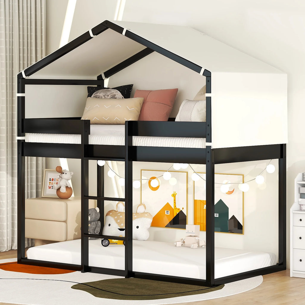 Twin-Over-Twin Wooden Bunk Bed with Play Tent H52817