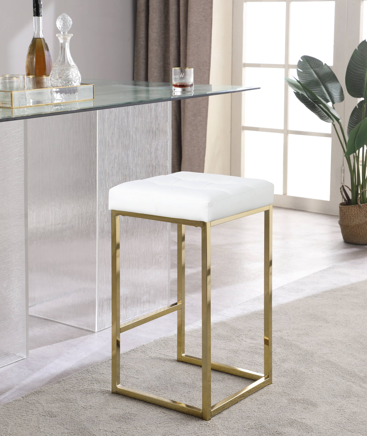 White Leather Tufted Counter Stool (Set of 2) O720425