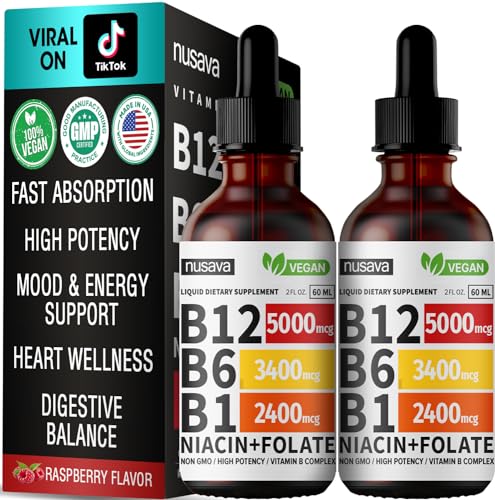 (2 Pack) Vitamin B12 Liquid Drops, 5000 mcg with Vitamin B6, 80 Servings Y80438