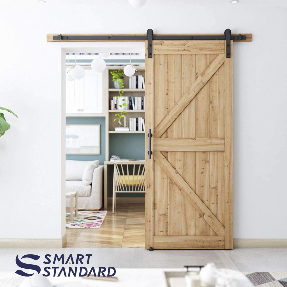 6.6 FT Heavy Duty Sliding Barn Door Hardware Kit, Black, Pack of 2 G897