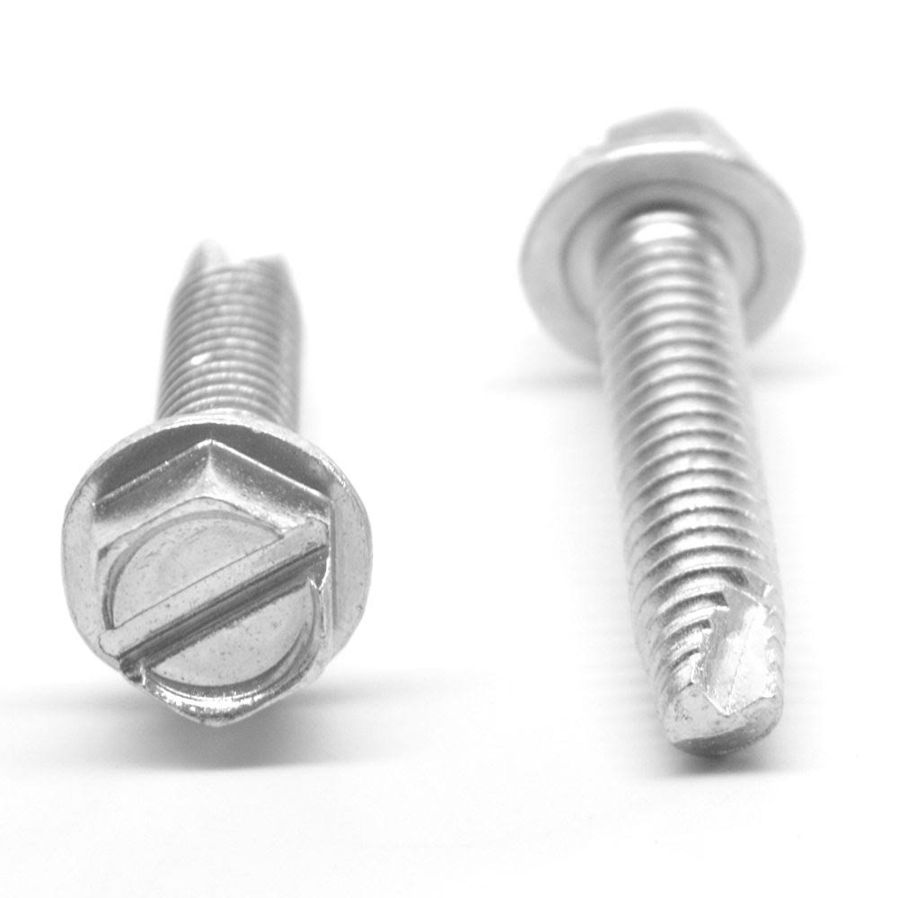 #10-32 x 3/8 Fine Thread Thread Cutting Screw Slotted Hex Washer Head Type 23 Low Carbon Steel Zinc Plated O9195