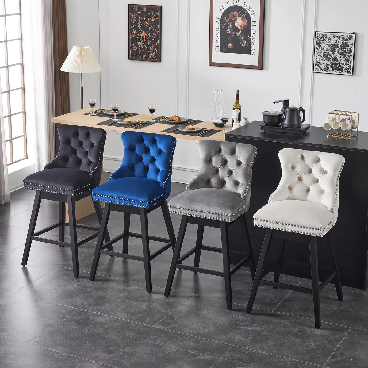 Velvet Swivel Bar Stools Set of 4 A59768