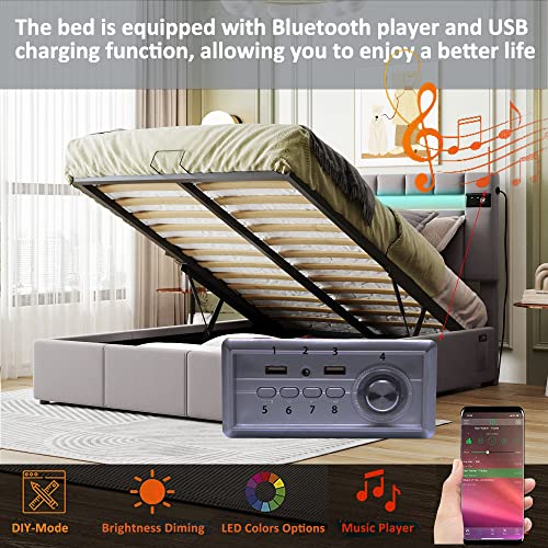 Queen Velvet Upholstered Storage Bed with LED Light B142728