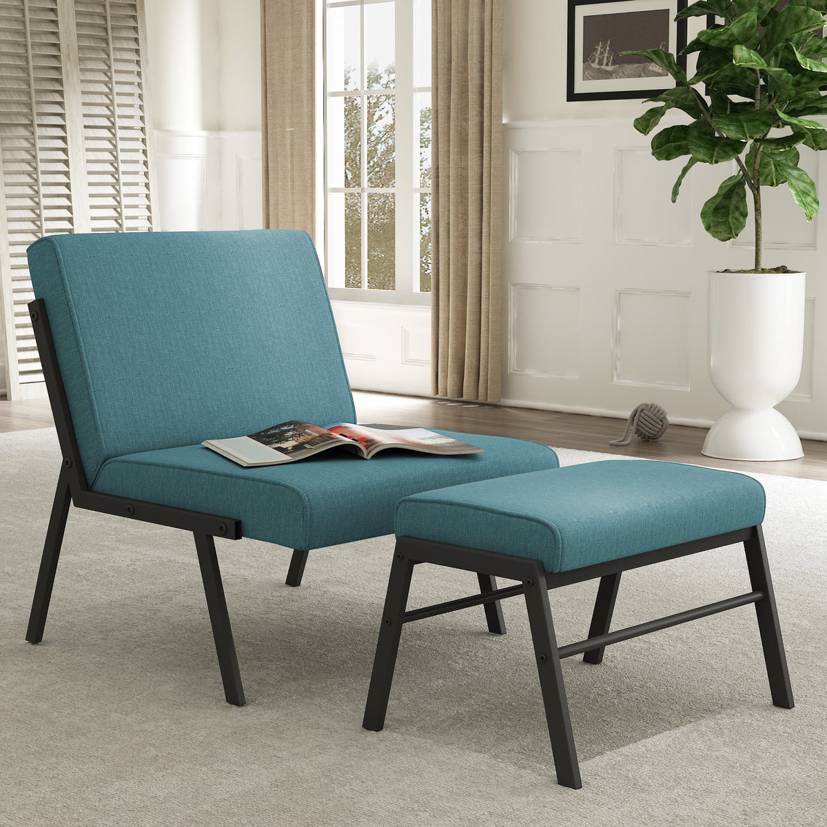 Green Linen Accent Chair with Ottoman S773725