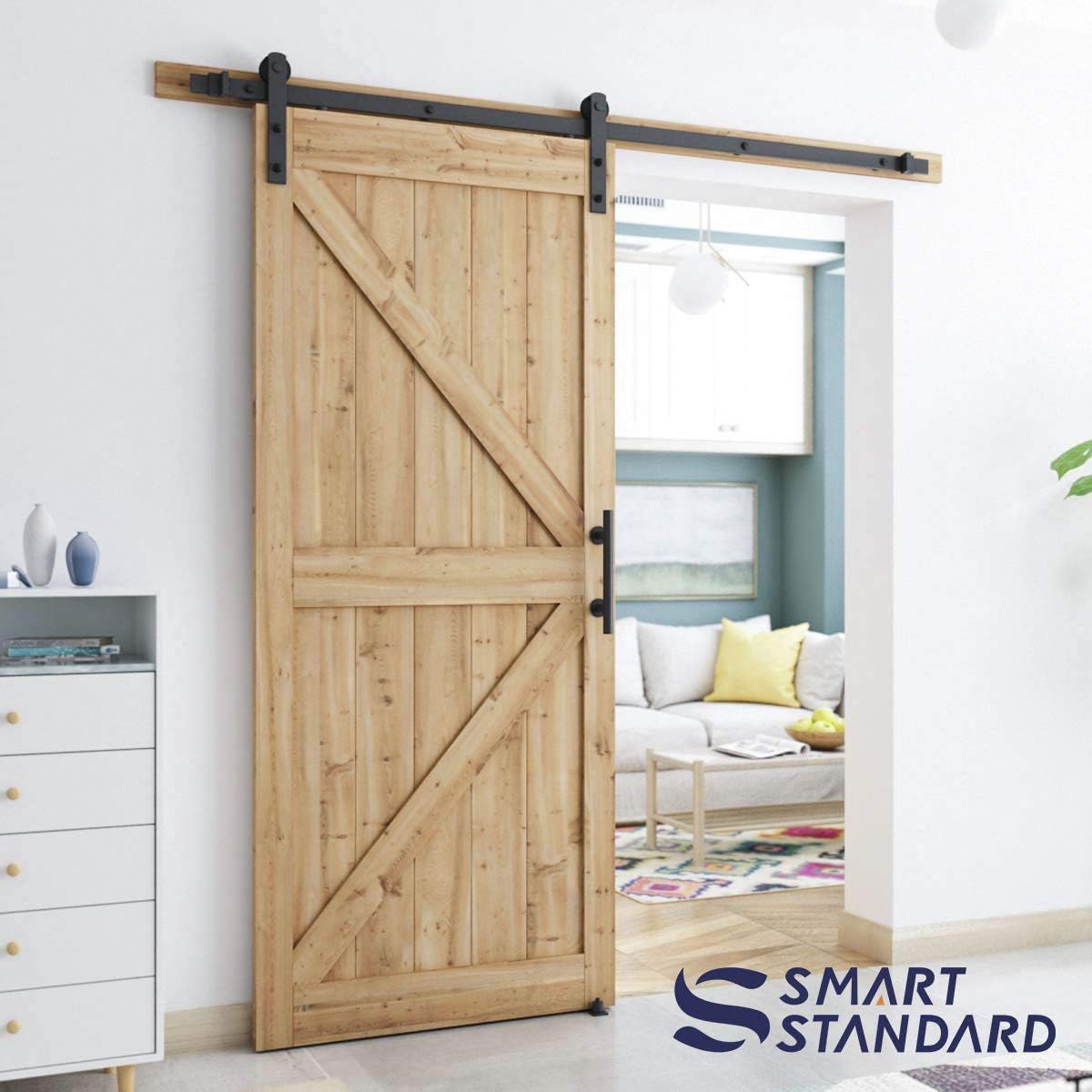 6.6 FT Heavy Duty Sliding Barn Door Hardware Kit, Black, Pack of 2 G897